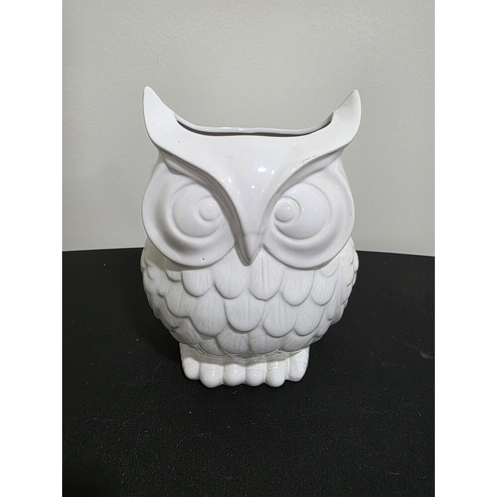 🦉"Whoo" OWL White Ceramic Porcelain Planter Vase DECOR EuC 9x6x4.5”